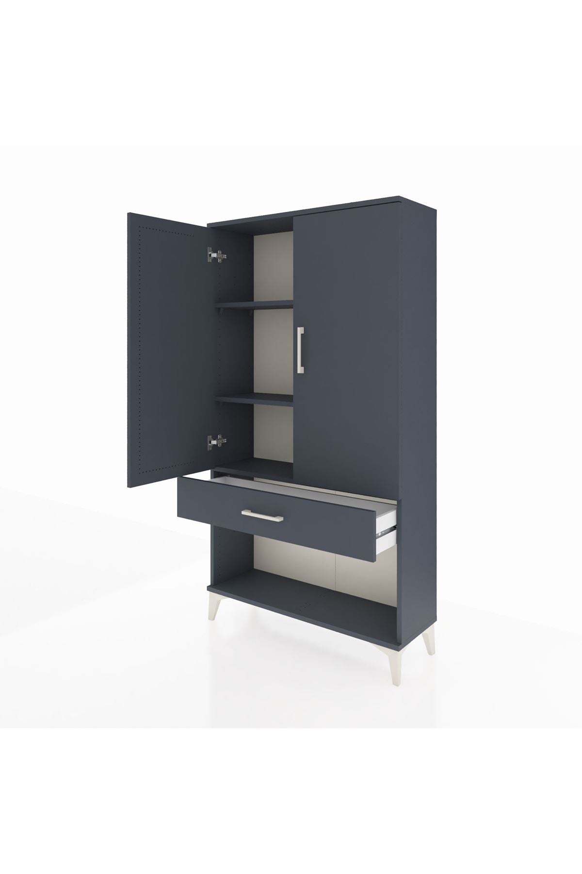 Arges Dolap 3 Raflı Tek Çekmeceli 2 Kapaklı 88x30x163 Antrasit-Antrasit