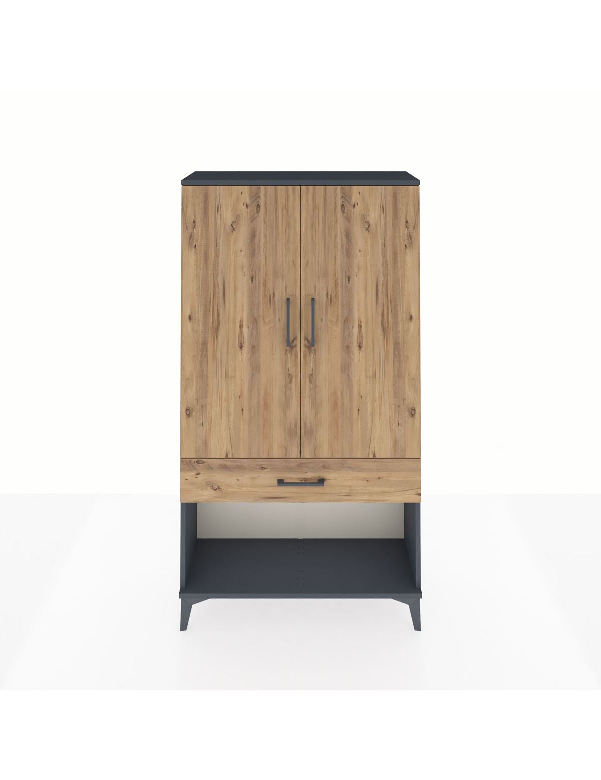 Arges Dolap 3 Raflı Tek Çekmeceli 2 Kapaklı 88x30x163 Antrasit-Çam