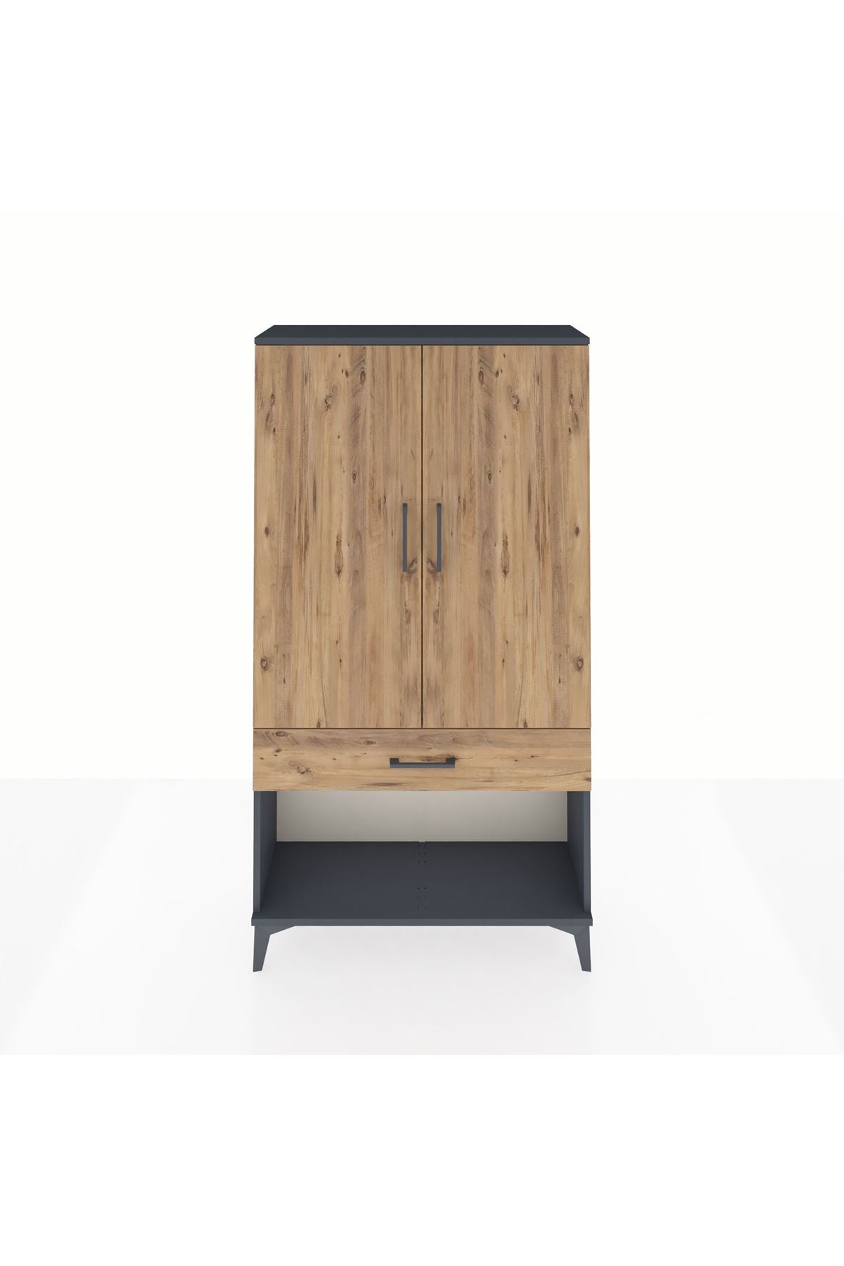 Arges Dolap 3 Raflı Tek Çekmeceli 2 Kapaklı 88x30x163 Antrasit-Çam