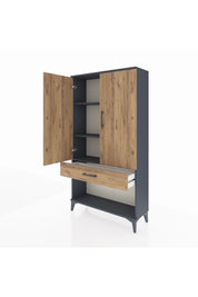 Arges Dolap 3 Raflı Tek Çekmeceli 2 Kapaklı 88x30x163 Antrasit-Çam