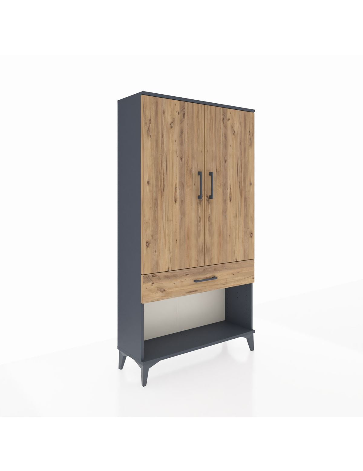 Arges Dolap 3 Raflı Tek Çekmeceli 2 Kapaklı 88x30x163 Antrasit-Çam