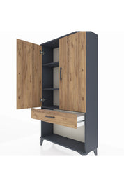 Arges Dolap 3 Raflı Tek Çekmeceli 2 Kapaklı 88x30x163 Antrasit-Çam