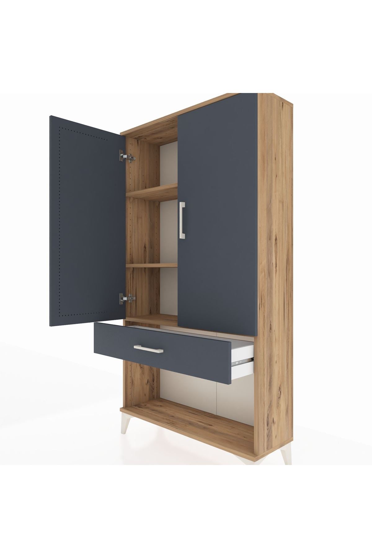 Arges Dolap 3 Raflı Tek Çekmeceli 2 Kapaklı 88x30x163 Çam-Antrasit