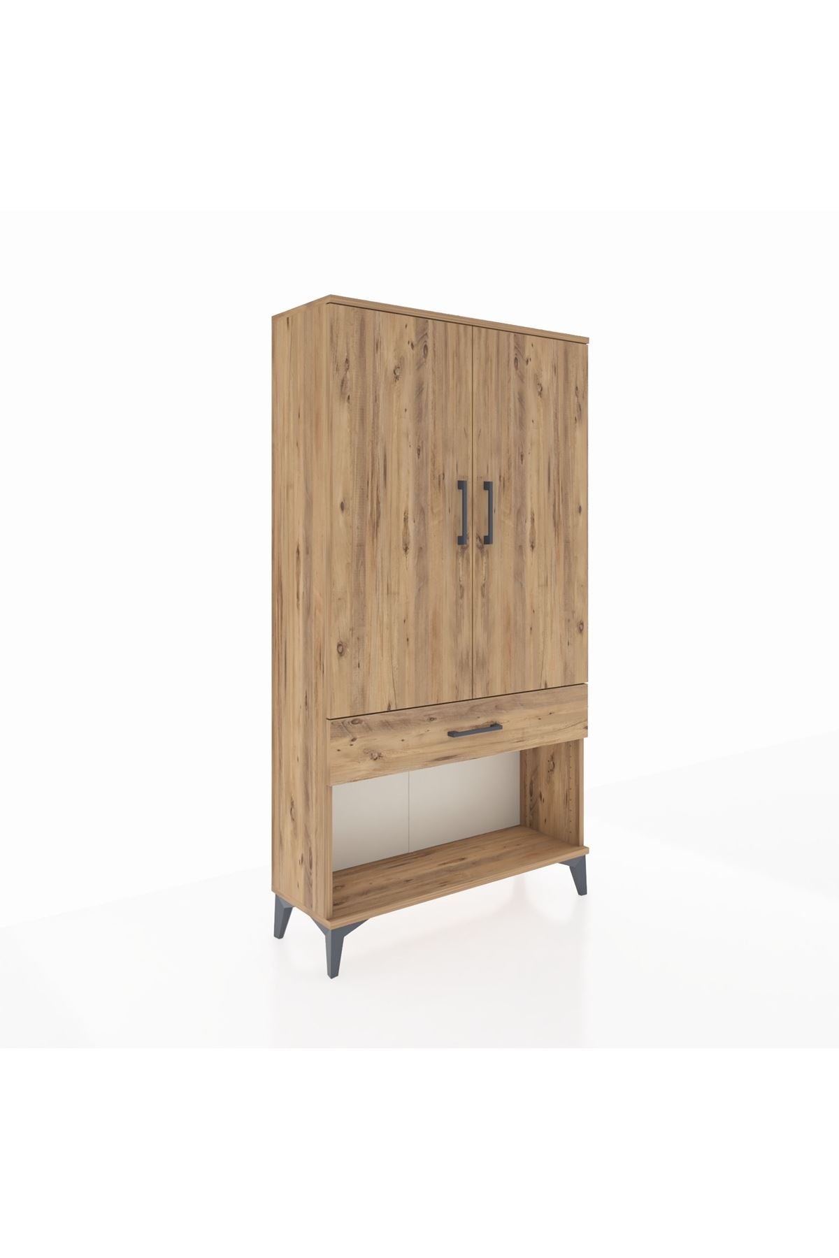 Arges Dolap 3 Raflı Tek Çekmeceli 2 Kapaklı 88x30x163 Çam-Çam