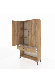 Arges Dolap 3 Raflı Tek Çekmeceli 2 Kapaklı 88x30x163 Çam-Çam