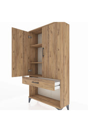 Arges Dolap 3 Raflı Tek Çekmeceli 2 Kapaklı 88x30x163 Çam-Çam