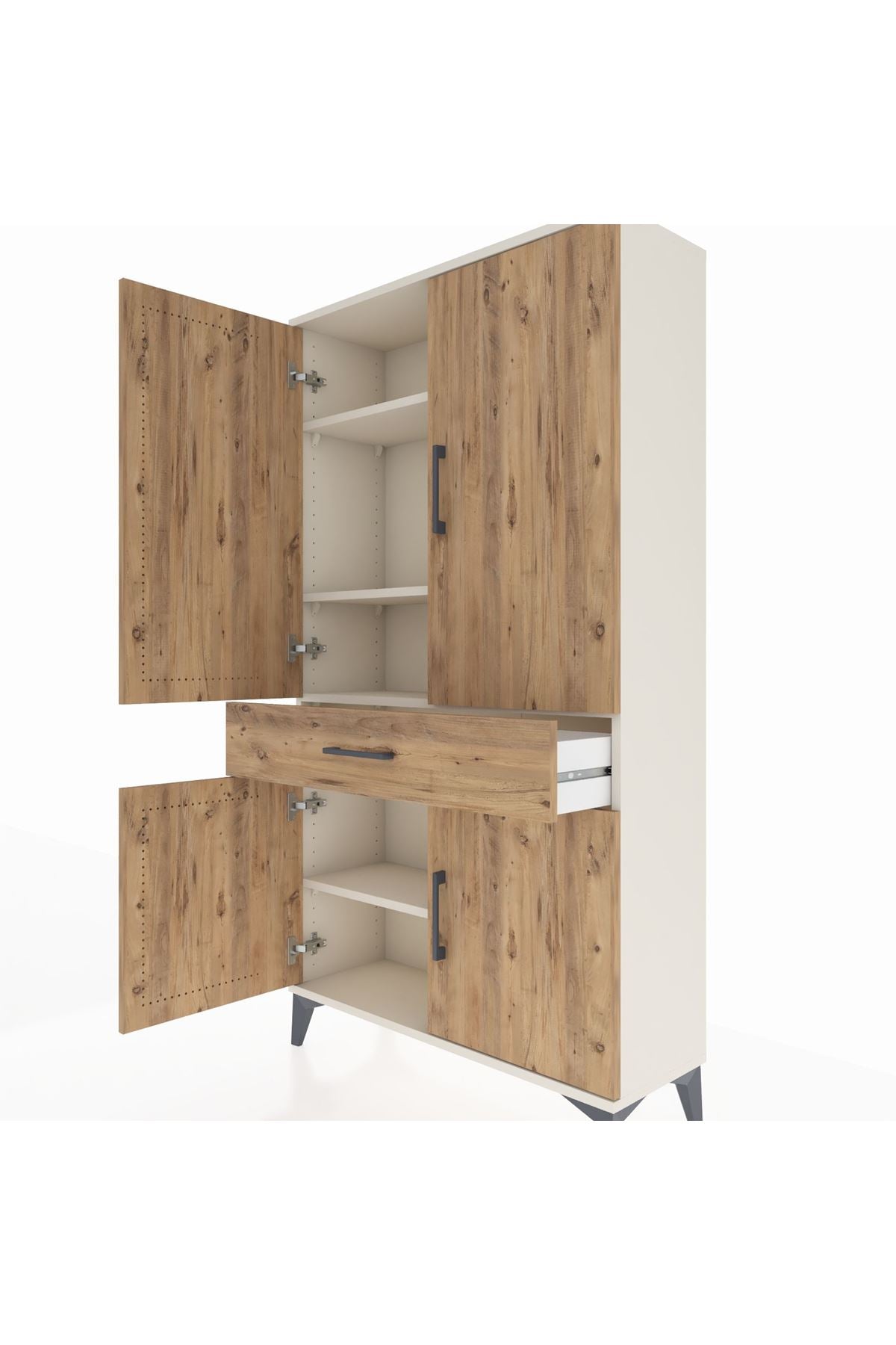 Arges Dolap 4 Raflı Tek Çekmeceli 4 Kapaklı 88x30x163 Aytaşı-Çam