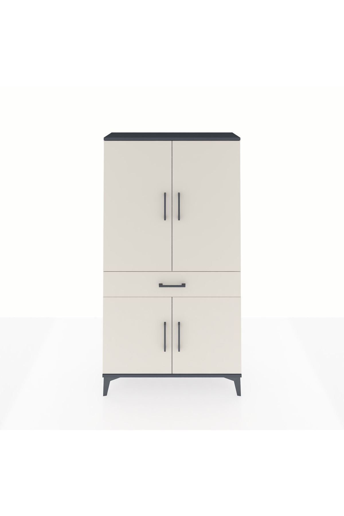 Arges Dolap 4 Raflı Tek Çekmeceli 4 Kapaklı 88x30x163 Antrasit-Aytaşı