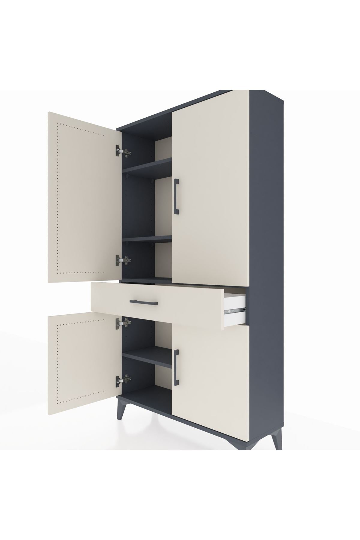 Arges Dolap 4 Raflı Tek Çekmeceli 4 Kapaklı 88x30x163 Antrasit-Aytaşı