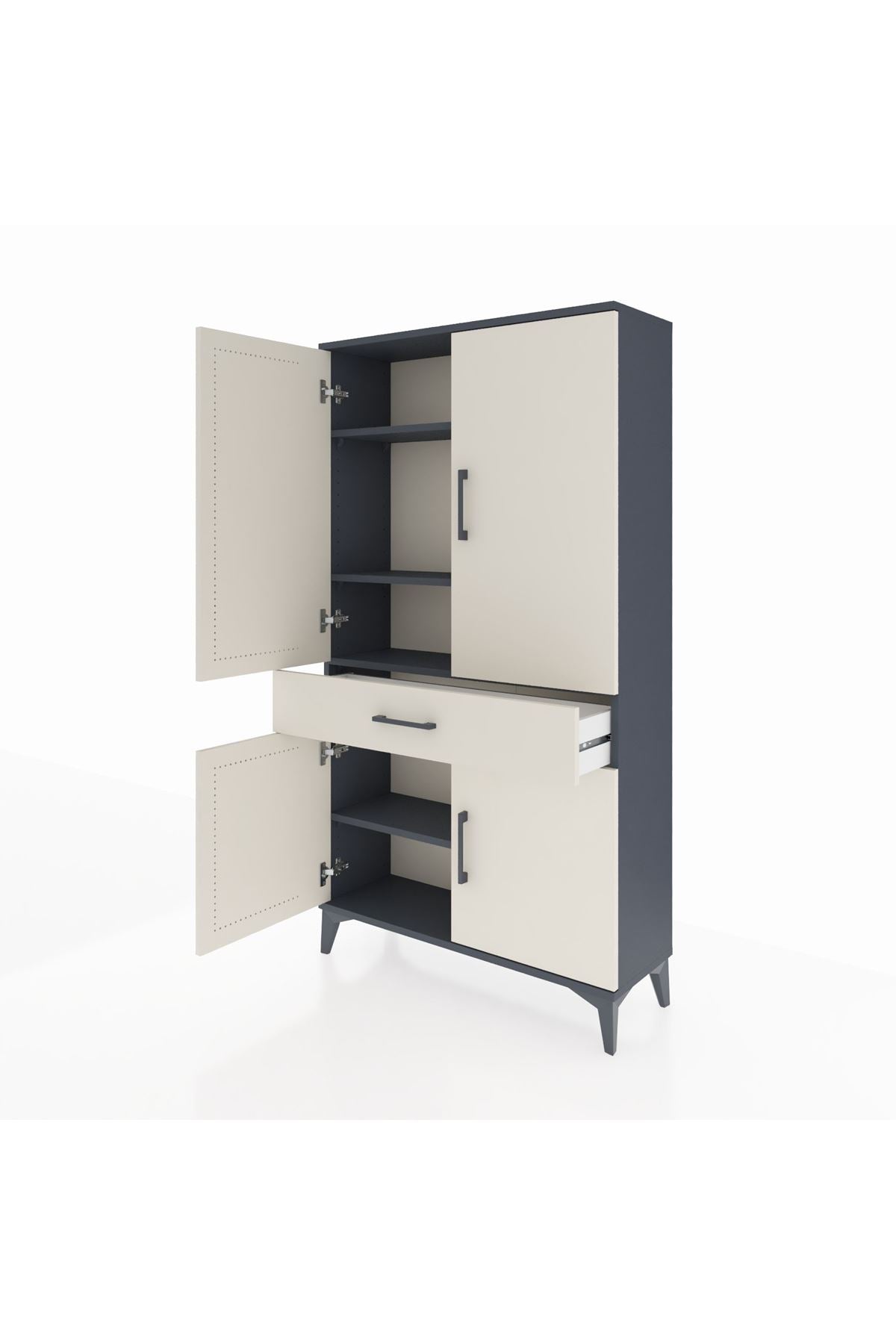 Arges Dolap 4 Raflı Tek Çekmeceli 4 Kapaklı 88x30x163 Antrasit-Aytaşı