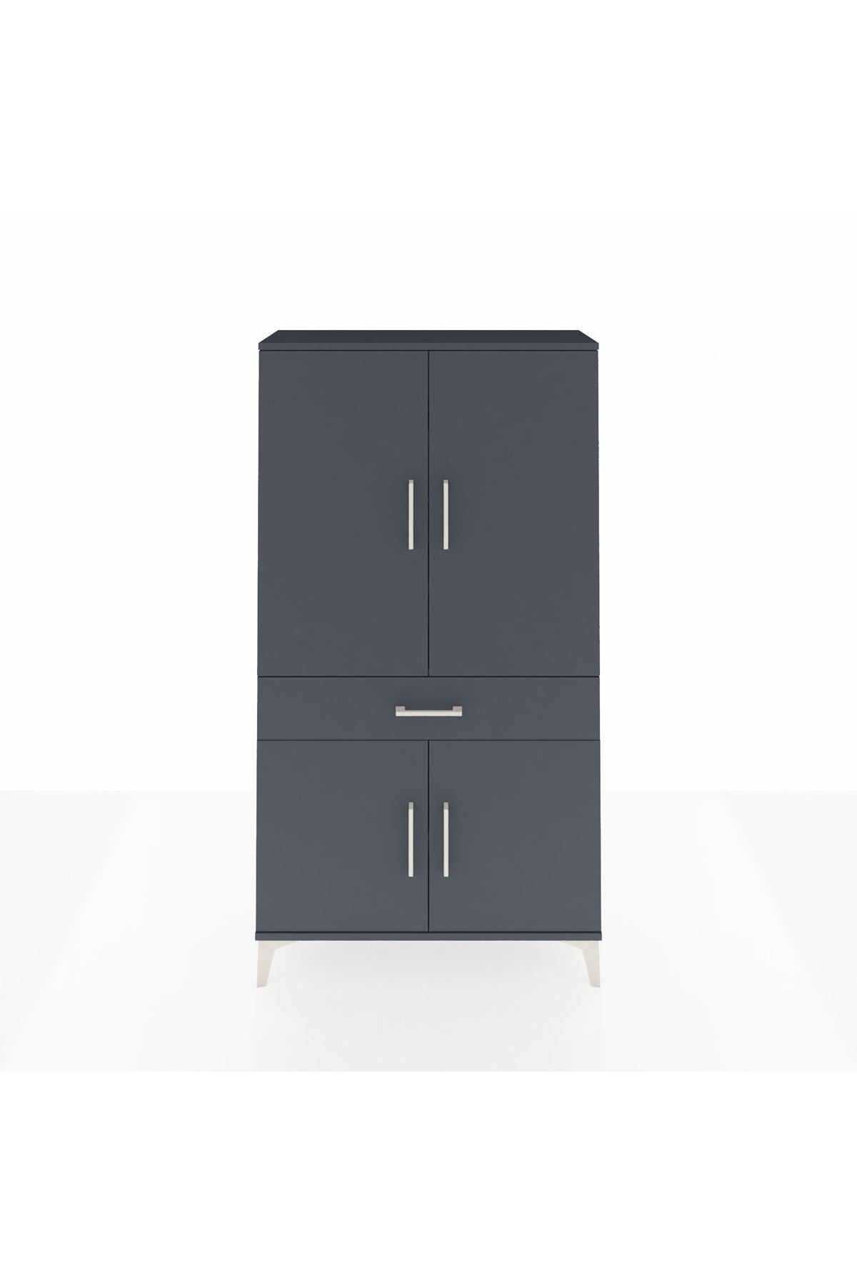 Arges Dolap 4 Raflı Tek Çekmeceli 4 Kapaklı 88x30x163 Antrasit-Antrasit
