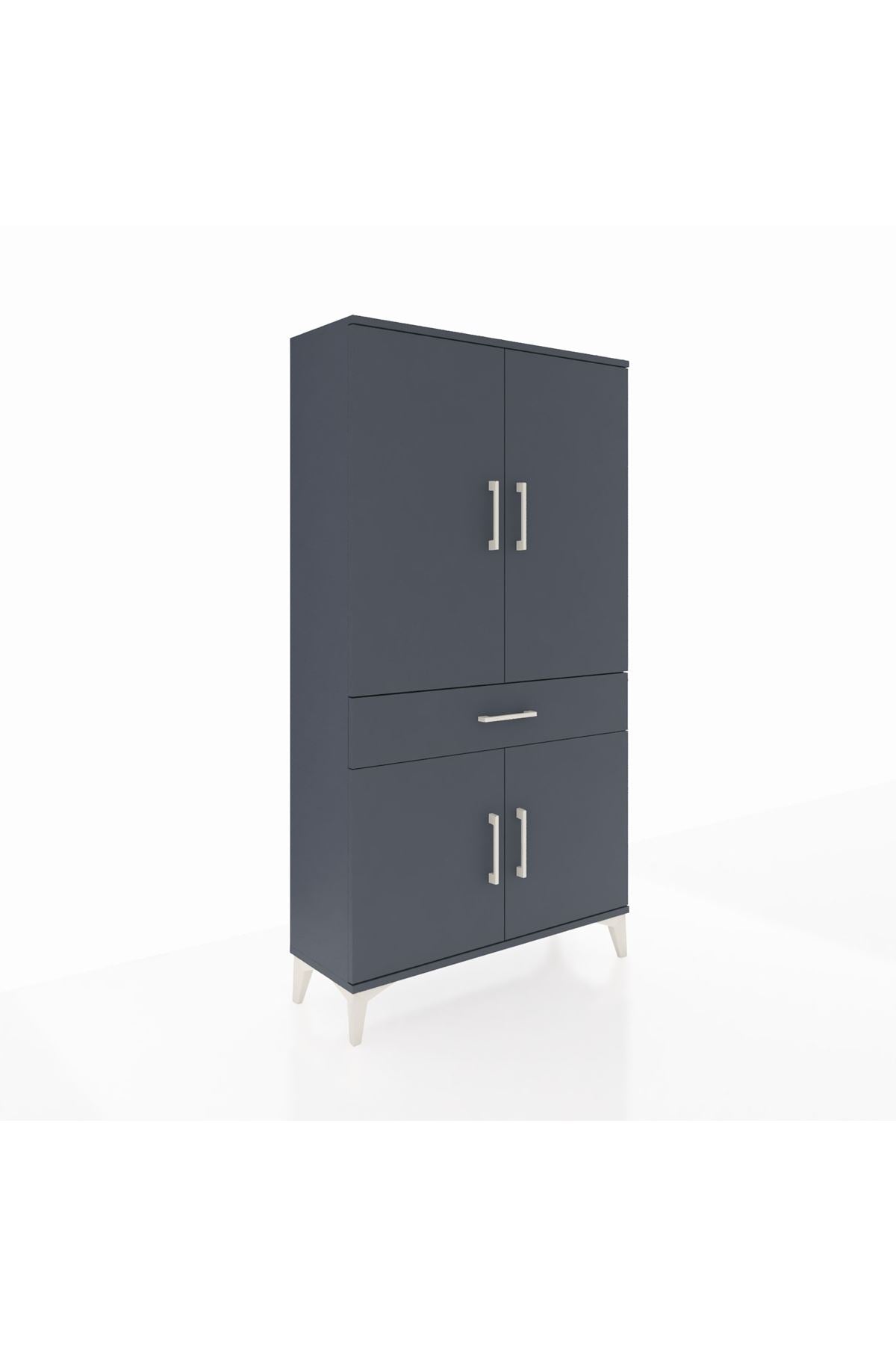 Arges Dolap 4 Raflı Tek Çekmeceli 4 Kapaklı 88x30x163 Antrasit-Antrasit