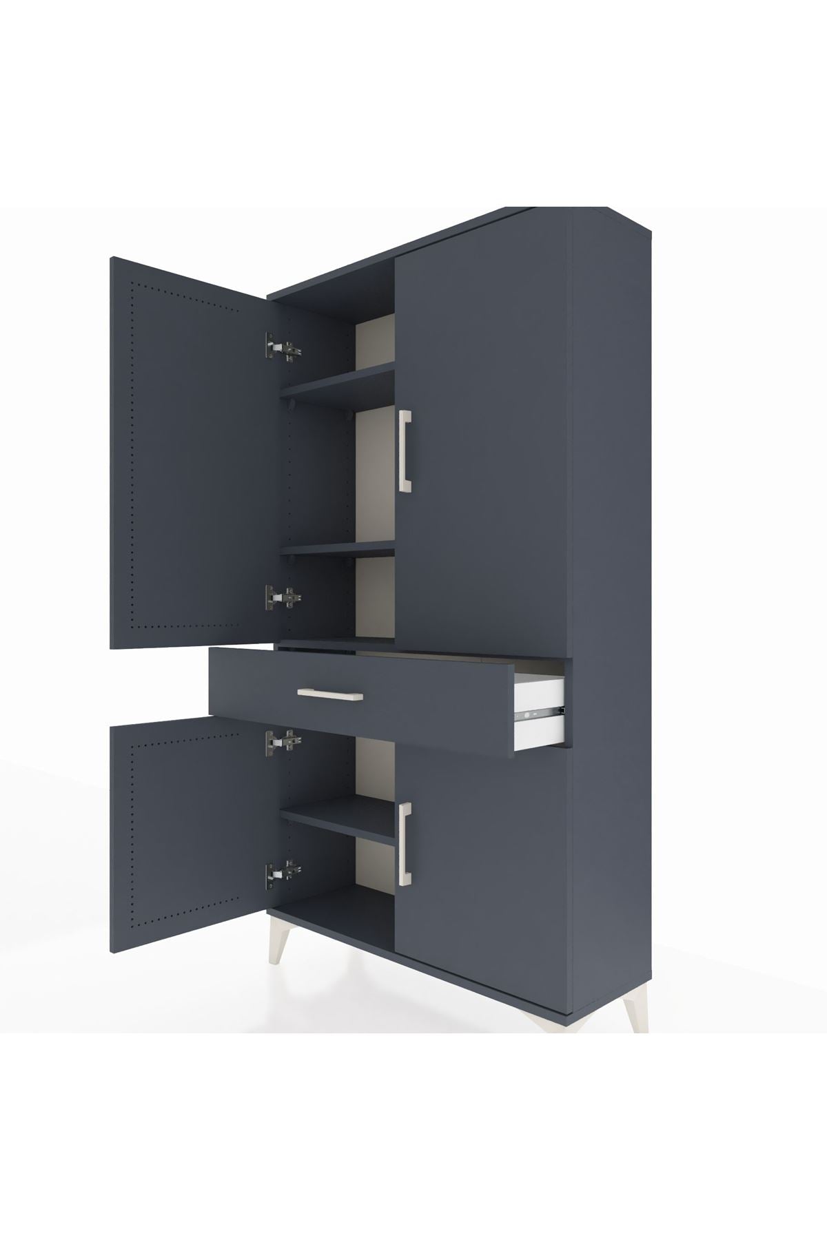 Arges Dolap 4 Raflı Tek Çekmeceli 4 Kapaklı 88x30x163 Antrasit-Antrasit