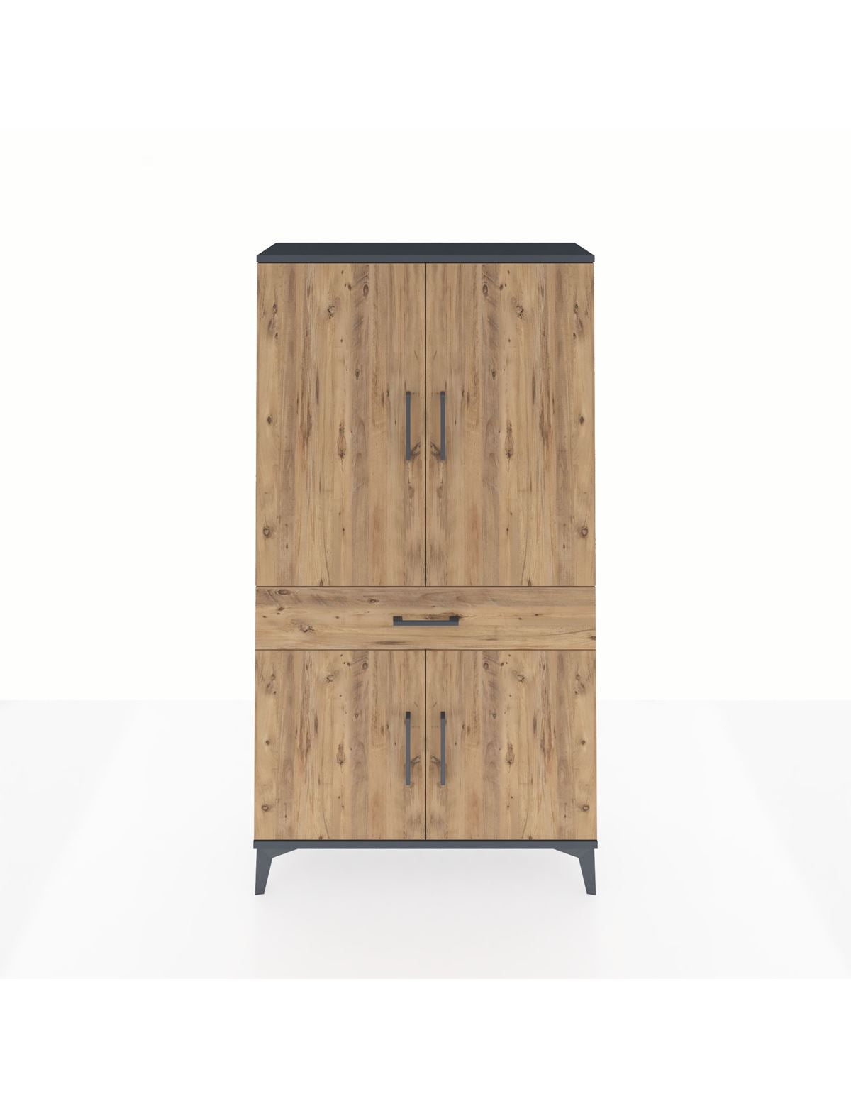 Arges Dolap 4 Raflı Tek Çekmeceli 4 Kapaklı 88x30x163 Antrasit-Çam