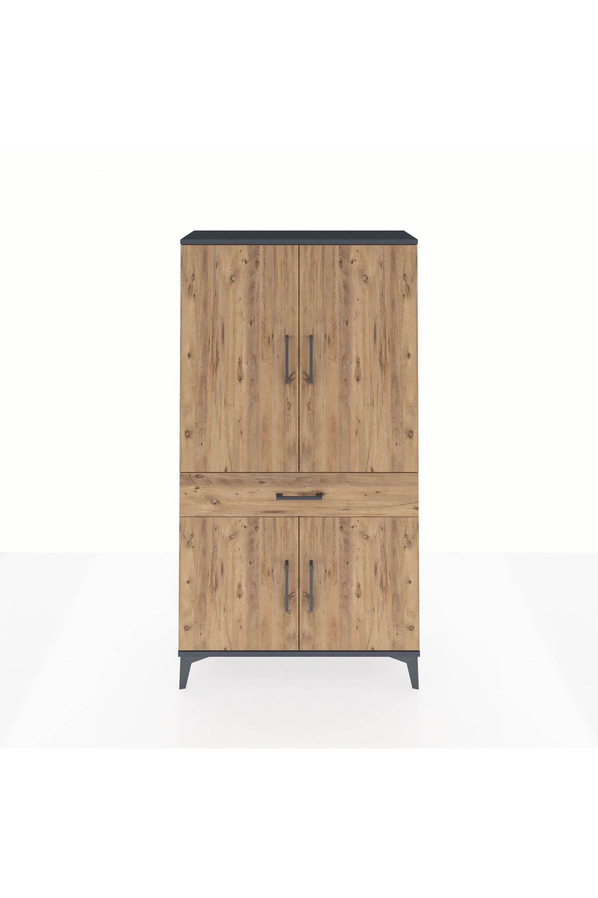 Arges Dolap 4 Raflı Tek Çekmeceli 4 Kapaklı 88x30x163 Antrasit-Çam