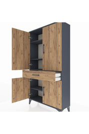 Arges Dolap 4 Raflı Tek Çekmeceli 4 Kapaklı 88x30x163 Antrasit-Çam