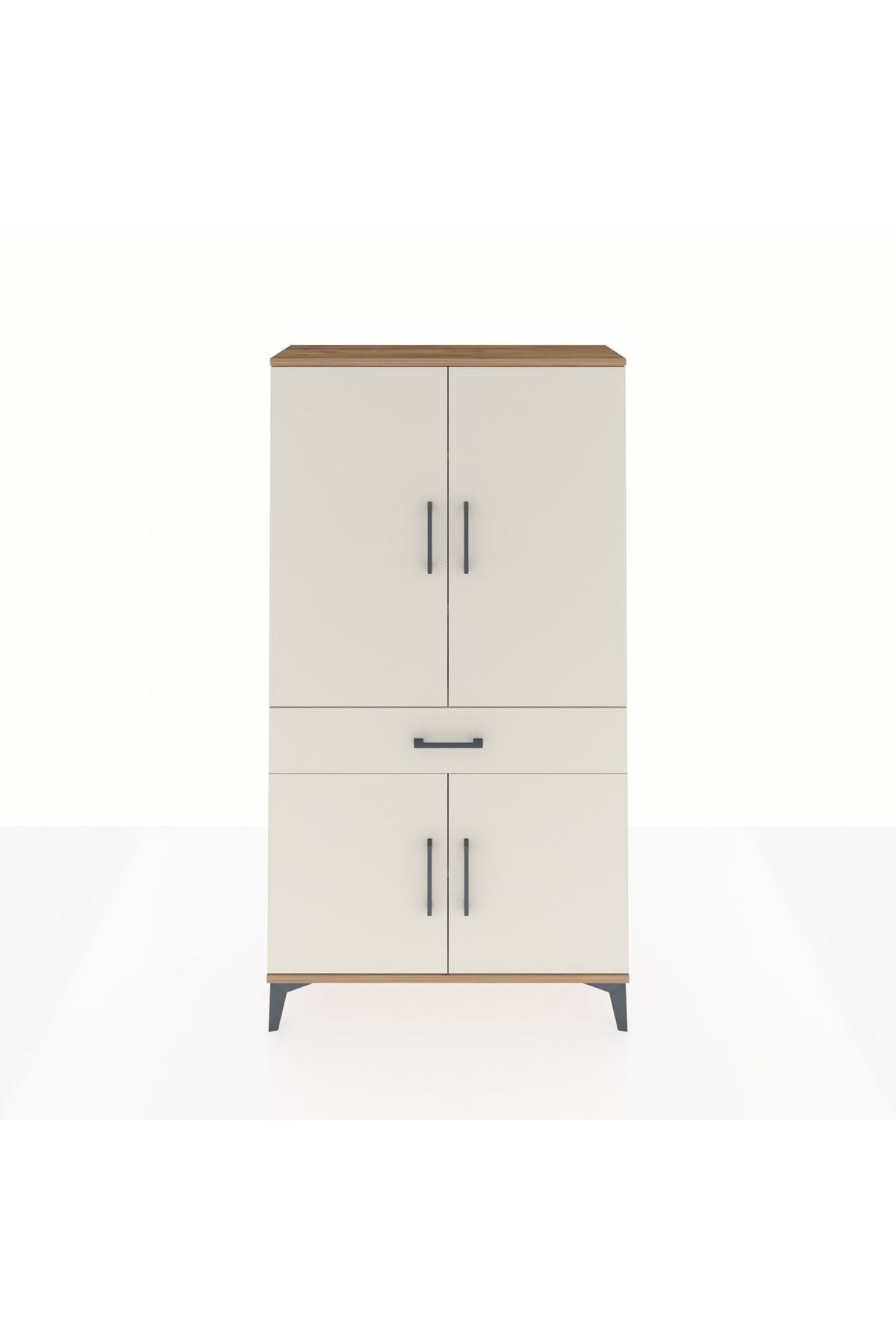 Arges Dolap 4 Raflı Tek Çekmeceli 4 Kapaklı 88x30x163 Çam-Aytaşı