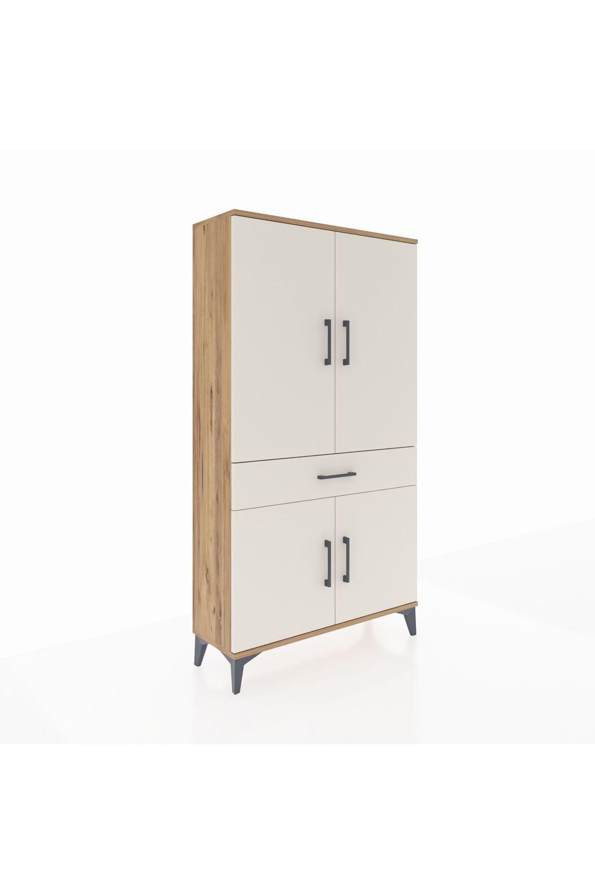 Arges Dolap 4 Raflı Tek Çekmeceli 4 Kapaklı 88x30x163 Çam-Aytaşı