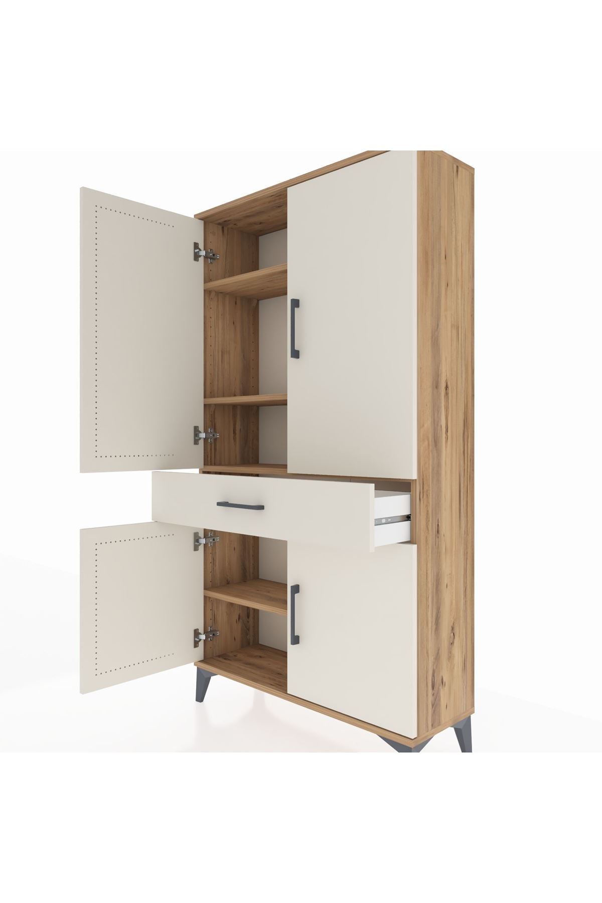 Arges Dolap 4 Raflı Tek Çekmeceli 4 Kapaklı 88x30x163 Çam-Aytaşı