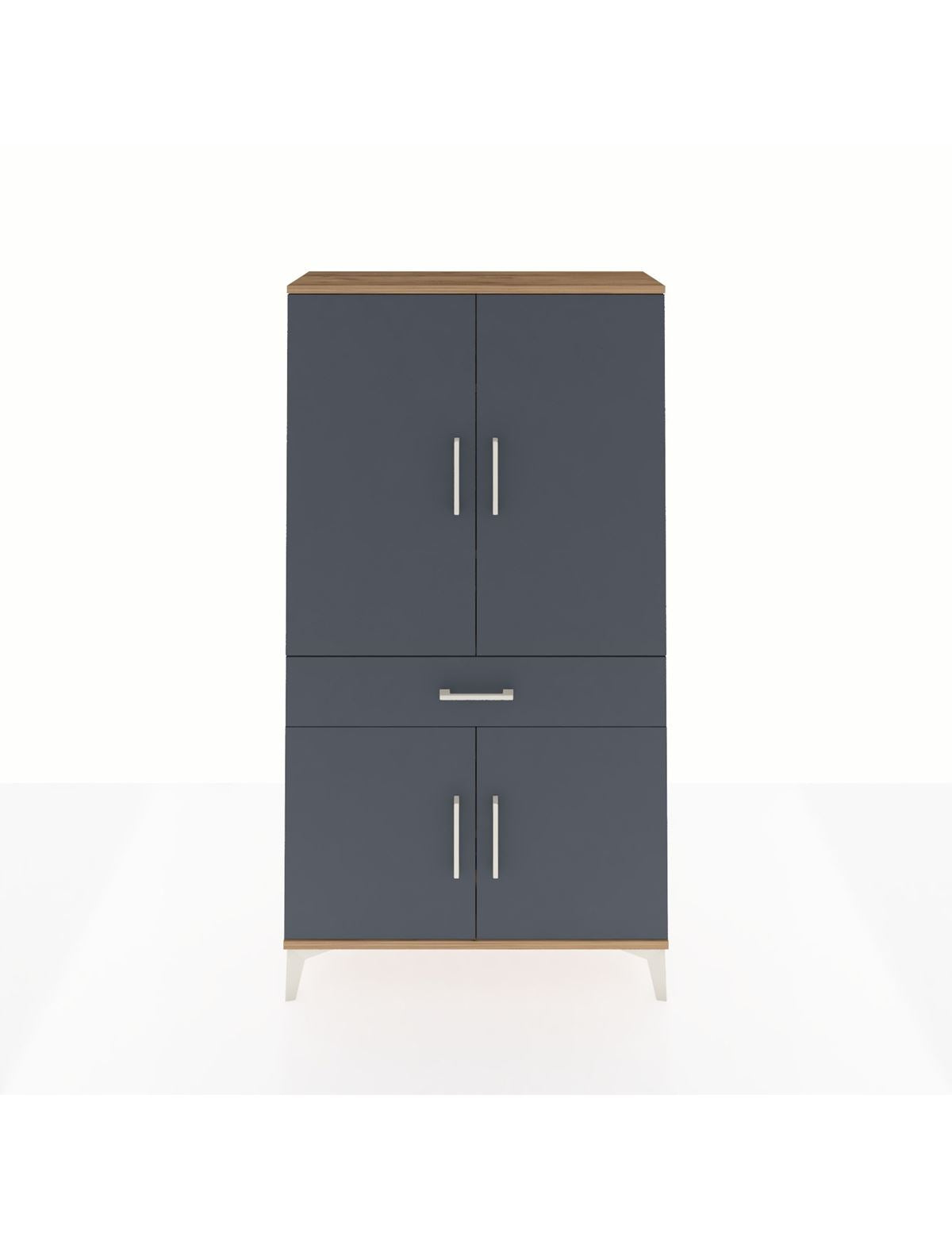Arges Dolap 4 Raflı Tek Çekmeceli 4 Kapaklı 88x30x163 Çam-Antrasit