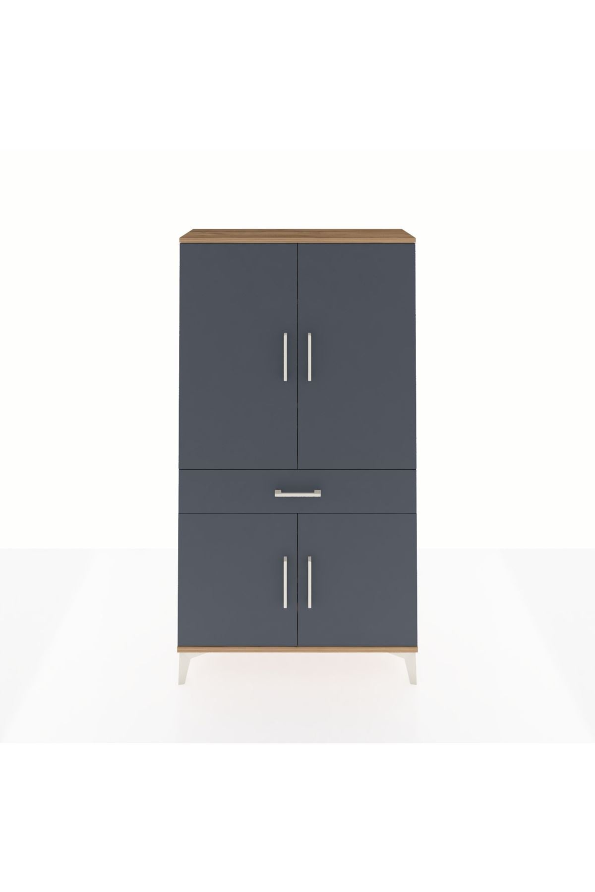 Arges Dolap 4 Raflı Tek Çekmeceli 4 Kapaklı 88x30x163 Çam-Antrasit