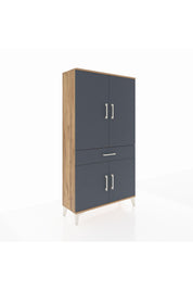 Arges Dolap 4 Raflı Tek Çekmeceli 4 Kapaklı 88x30x163 Çam-Antrasit