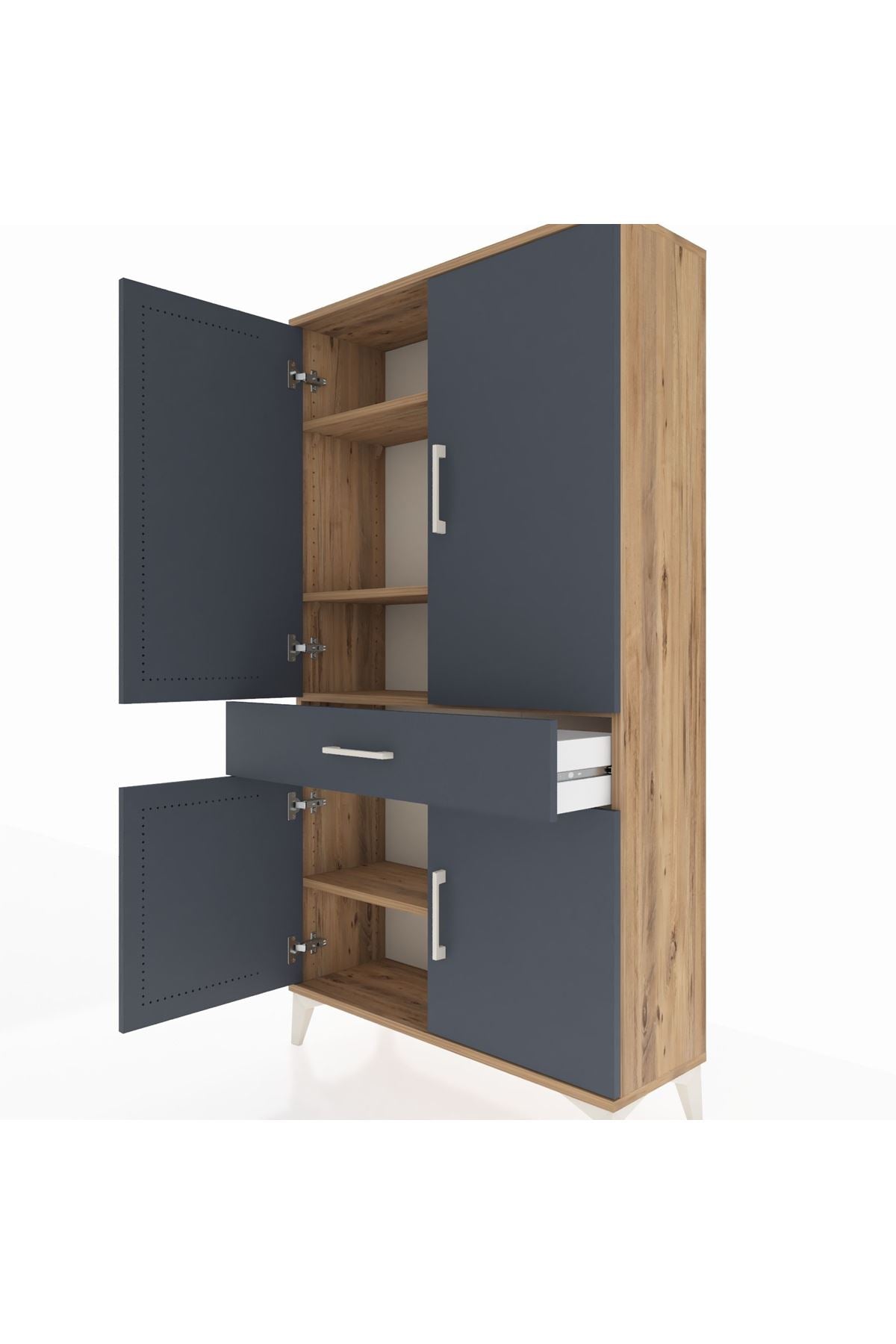 Arges Dolap 4 Raflı Tek Çekmeceli 4 Kapaklı 88x30x163 Çam-Antrasit