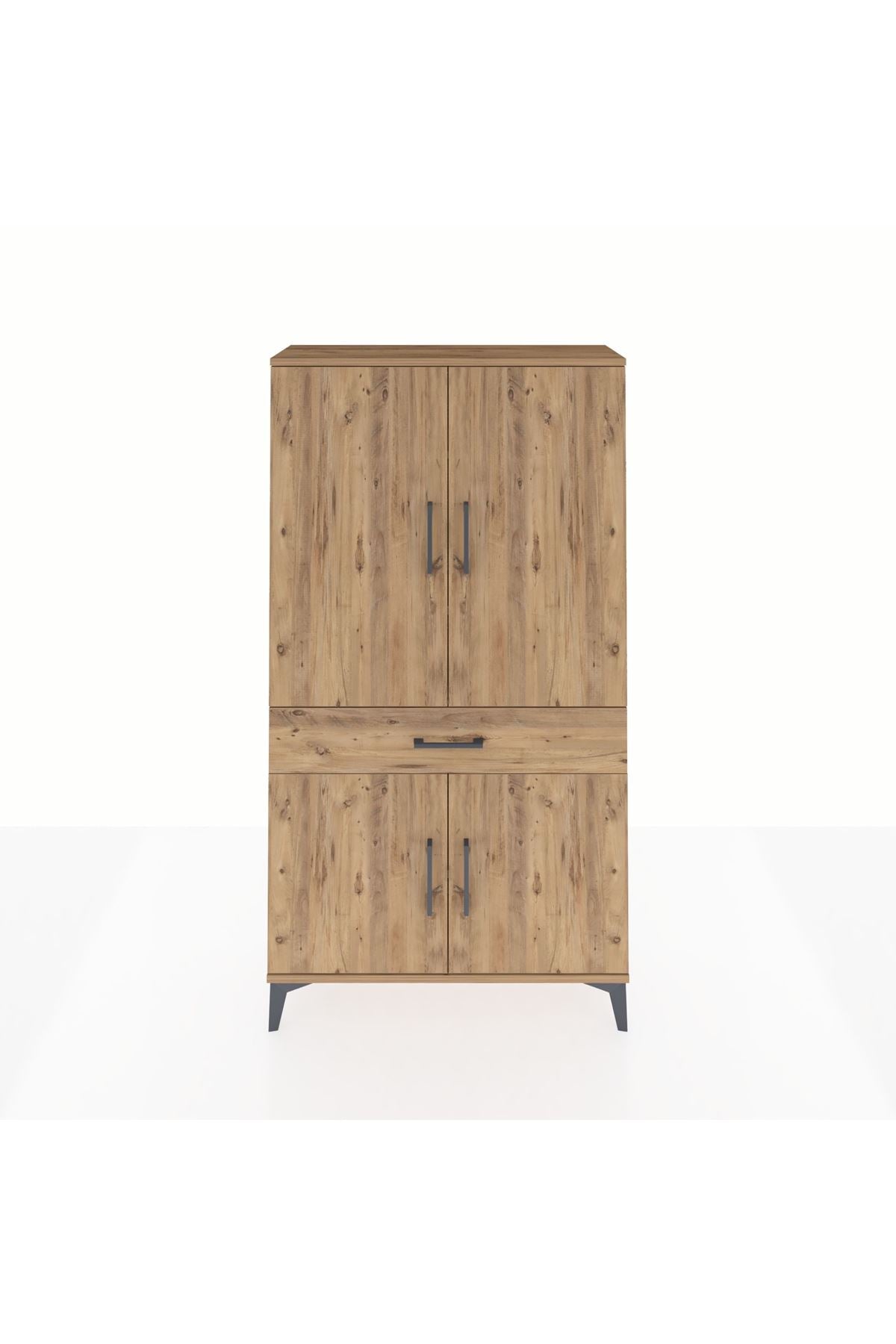 Arges Dolap 4 Raflı Tek Çekmeceli 4 Kapaklı 88x30x163 Çam-Çam