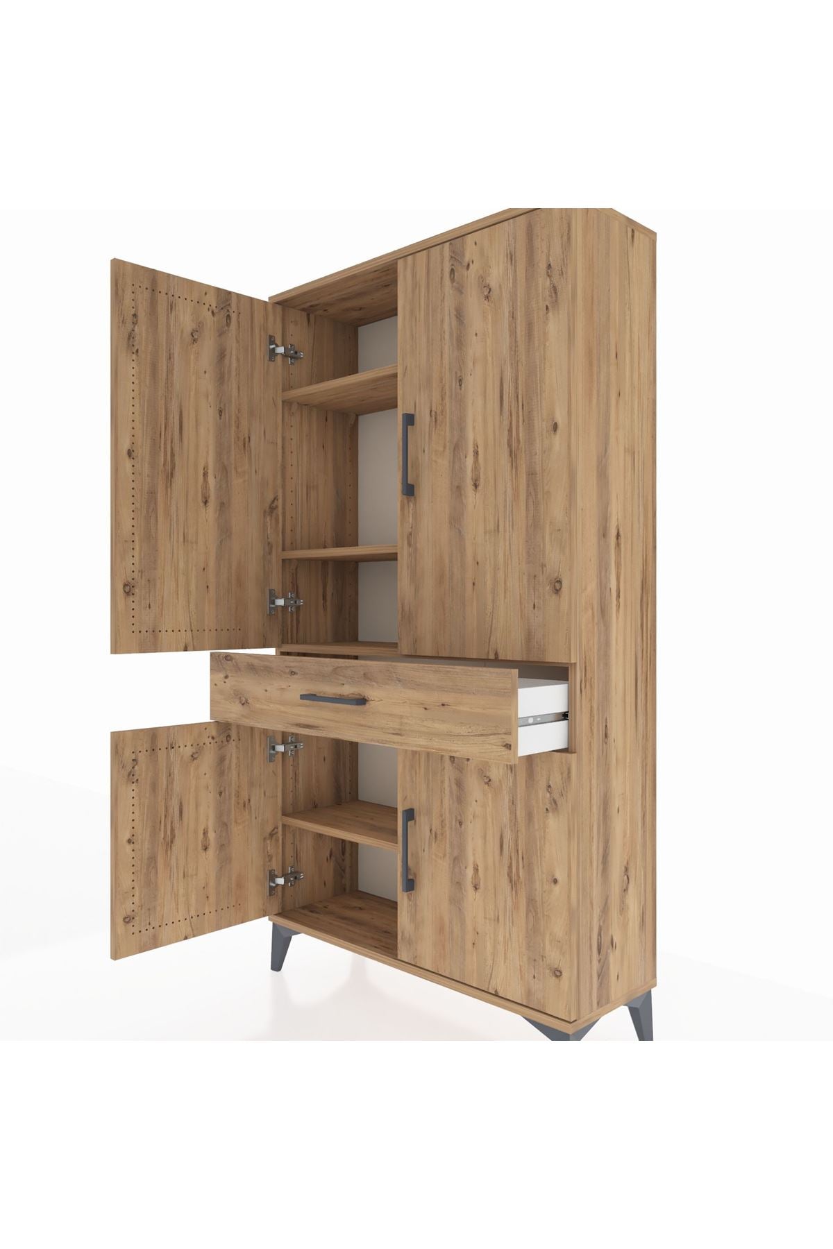 Arges Dolap 4 Raflı Tek Çekmeceli 4 Kapaklı 88x30x163 Çam-Çam