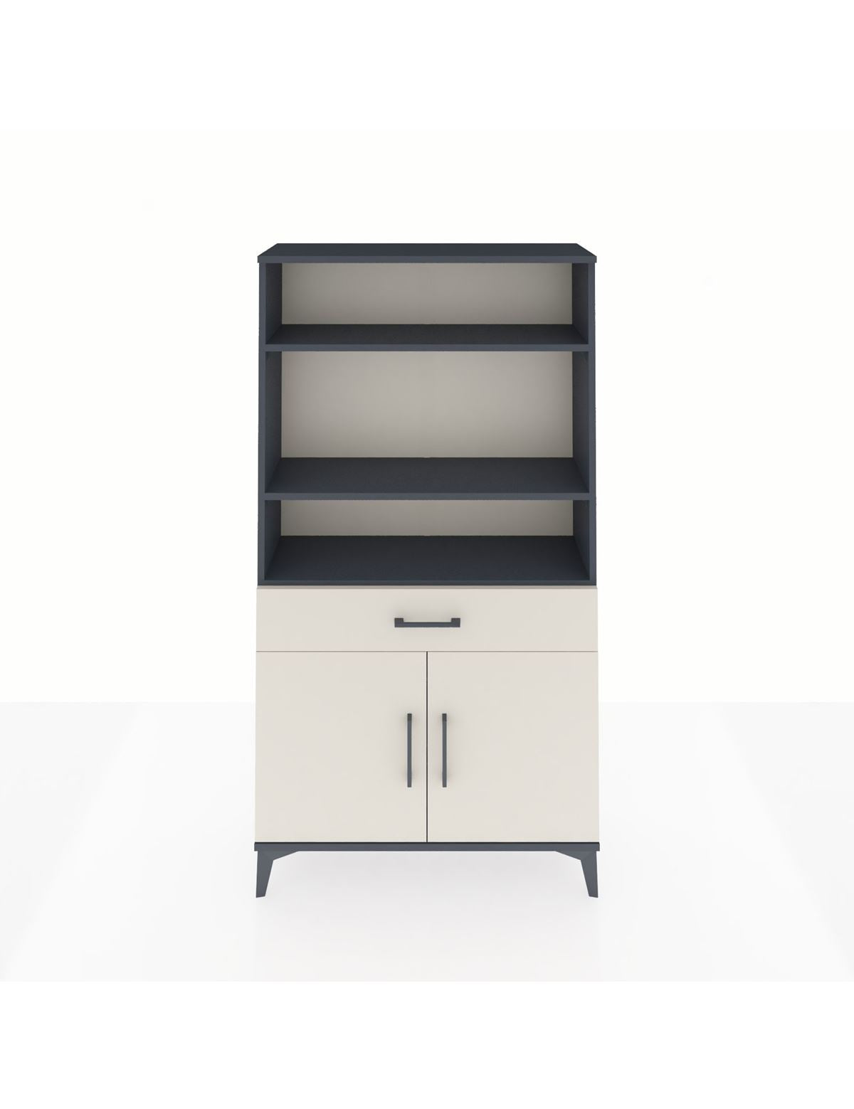 Arges Dolap 3 Raflı Tek Çekmeceli 2 Kapaklı 88x30x163 Antrasit-Aytaşı