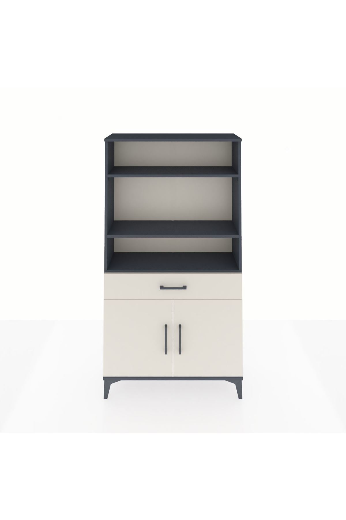 Arges Dolap 3 Raflı Tek Çekmeceli 2 Kapaklı 88x30x163 Antrasit-Aytaşı