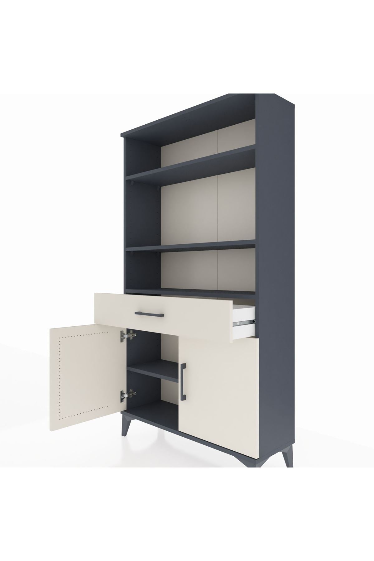 Arges Dolap 3 Raflı Tek Çekmeceli 2 Kapaklı 88x30x163 Antrasit-Aytaşı