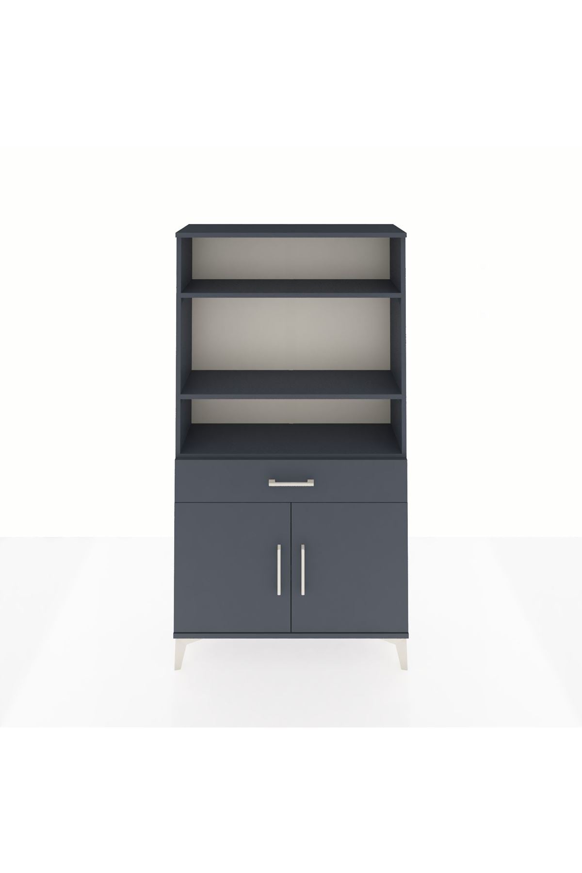 Arges Dolap 3 Raflı Tek Çekmeceli 2 Kapaklı 88x30x163 Antrasit-Antrasit