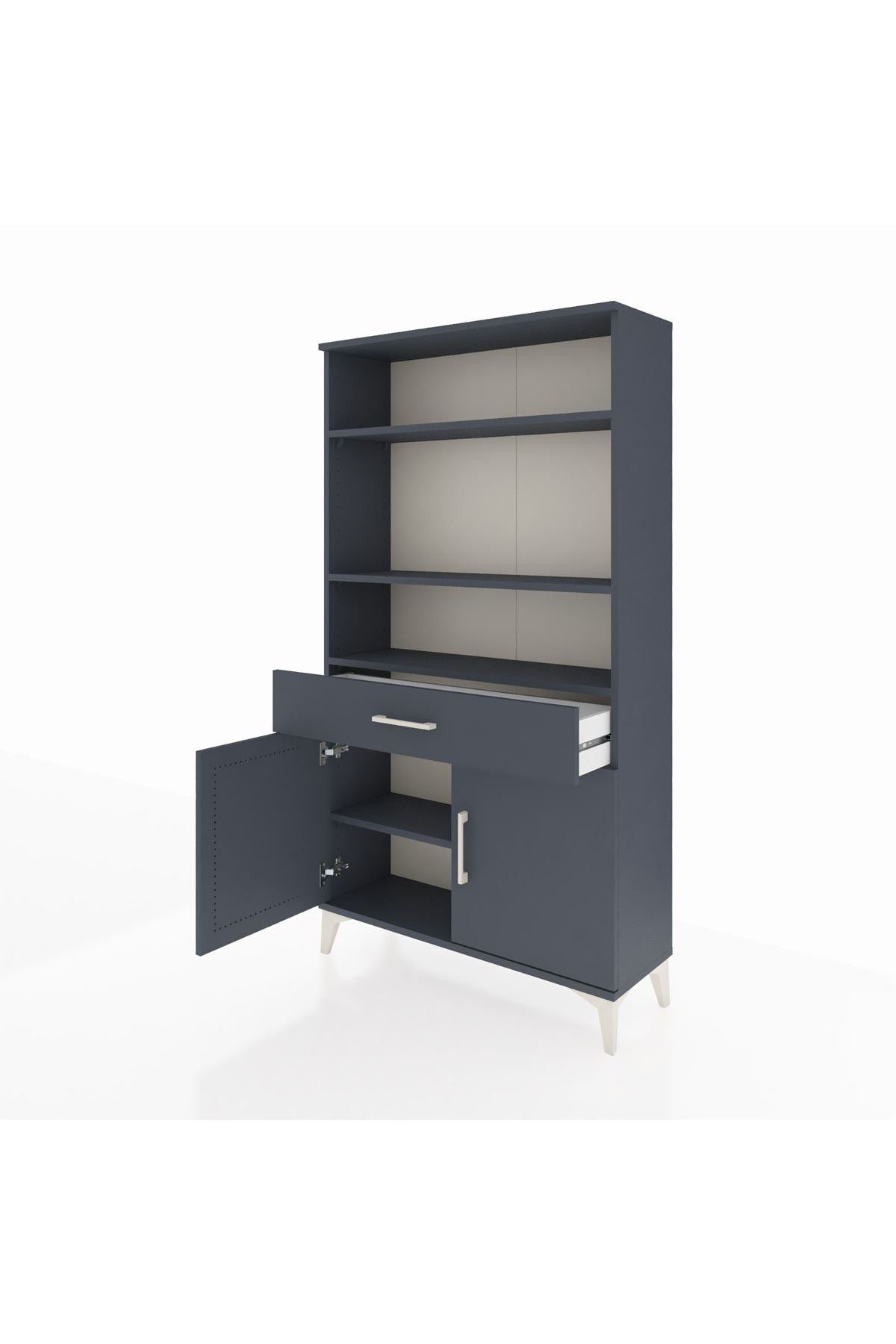 Arges Dolap 3 Raflı Tek Çekmeceli 2 Kapaklı 88x30x163 Antrasit-Antrasit