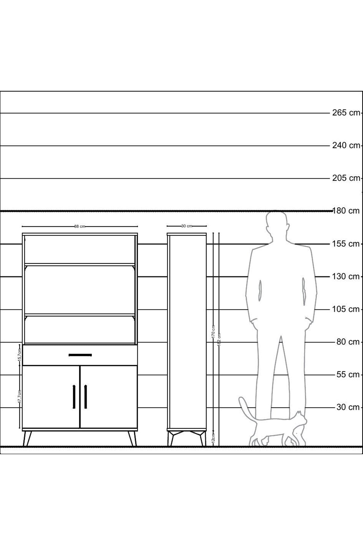 Arges Dolap 3 Raflı Tek Çekmeceli 2 Kapaklı 88x30x163 Antrasit-Antrasit