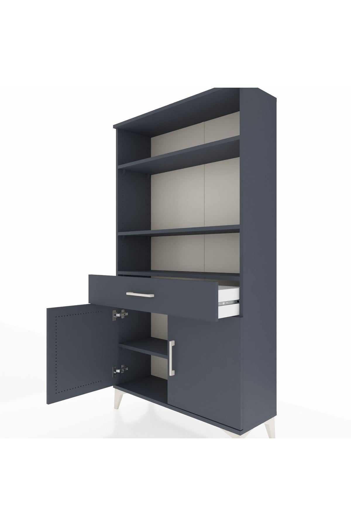 Arges Dolap 3 Raflı Tek Çekmeceli 2 Kapaklı 88x30x163 Antrasit-Antrasit