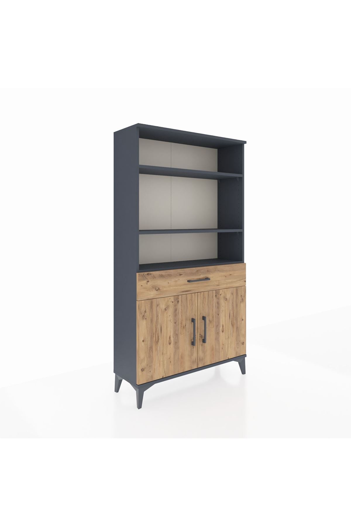 Arges Dolap 3 Raflı Tek Çekmeceli 2 Kapaklı 88x30x163 Antrasit-Çam