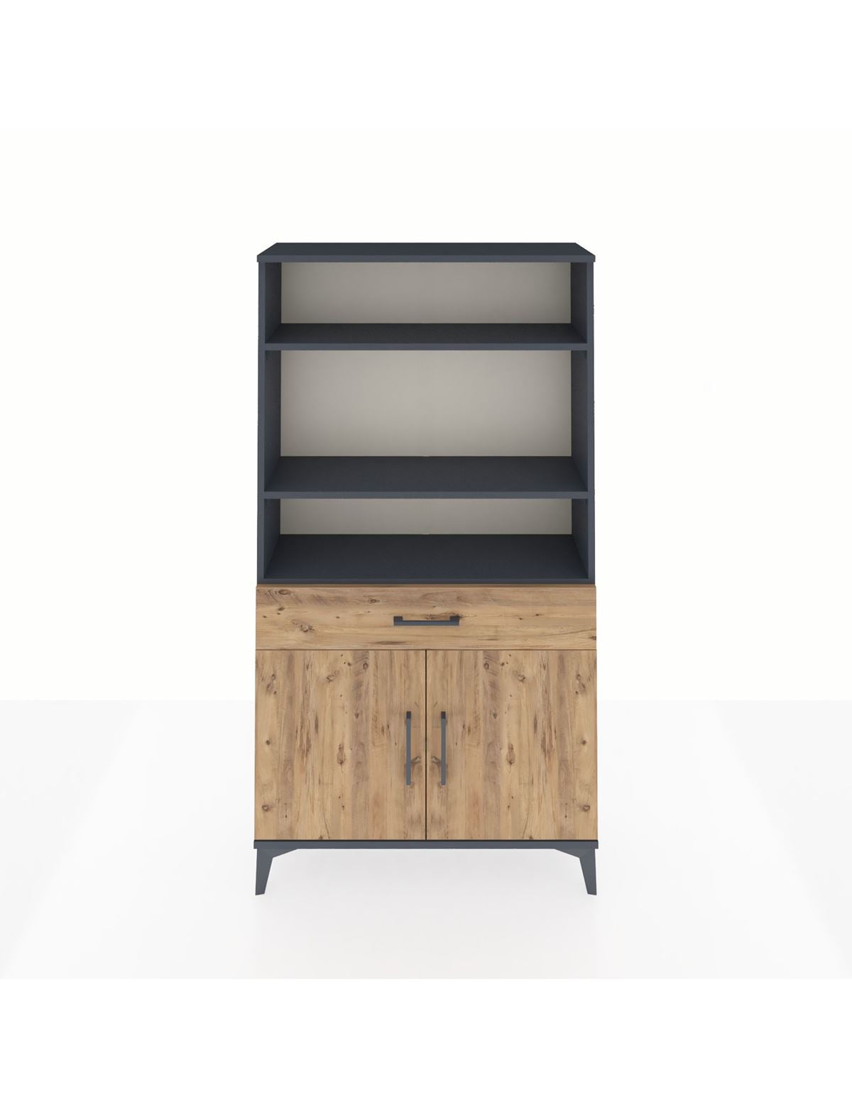 Arges Dolap 3 Raflı Tek Çekmeceli 2 Kapaklı 88x30x163 Antrasit-Çam