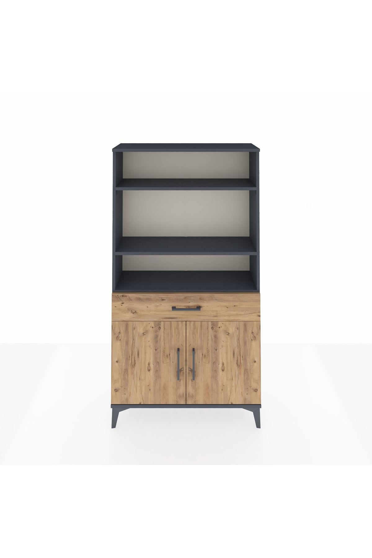 Arges Dolap 3 Raflı Tek Çekmeceli 2 Kapaklı 88x30x163 Antrasit-Çam