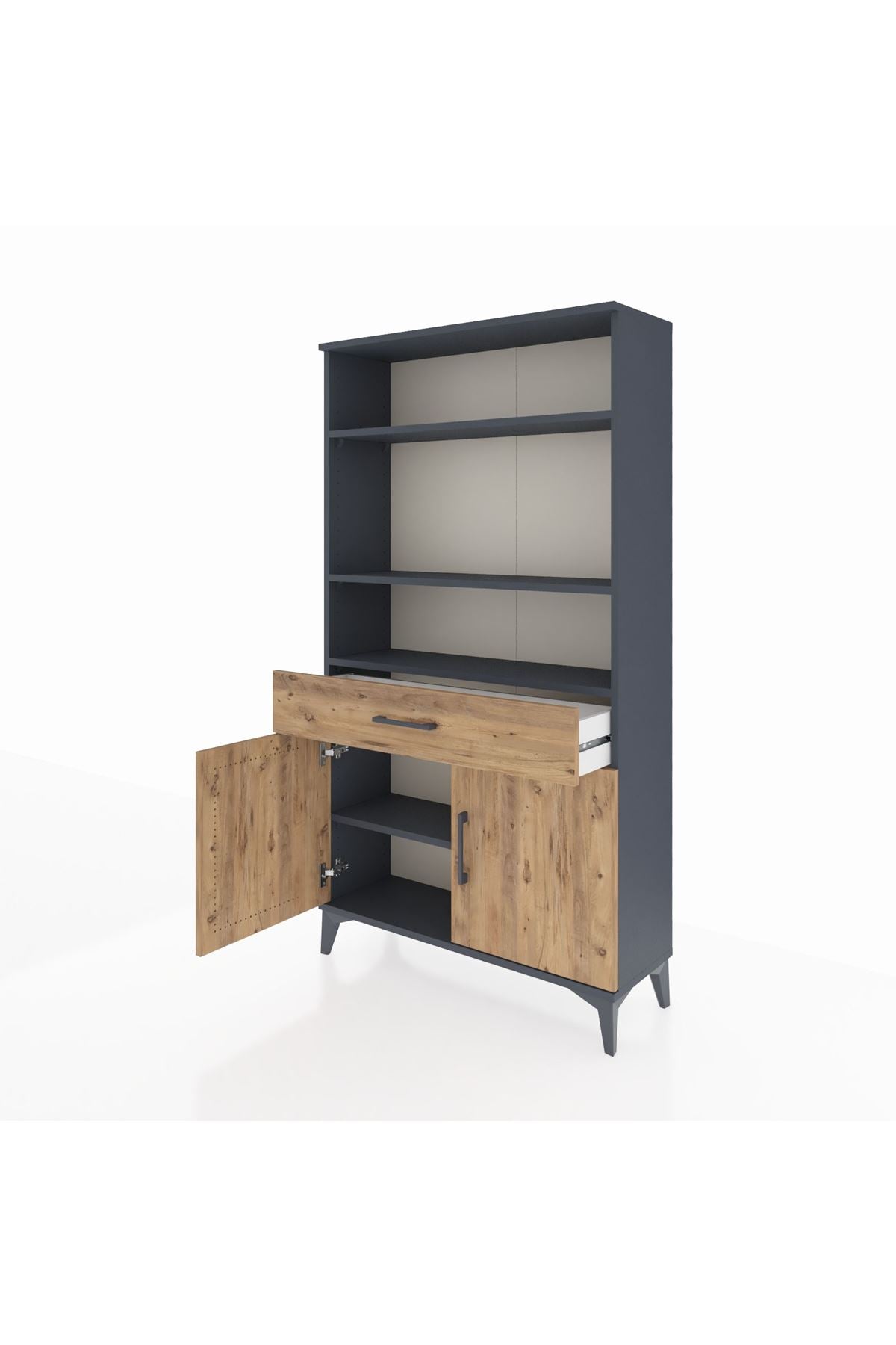 Arges Dolap 3 Raflı Tek Çekmeceli 2 Kapaklı 88x30x163 Antrasit-Çam