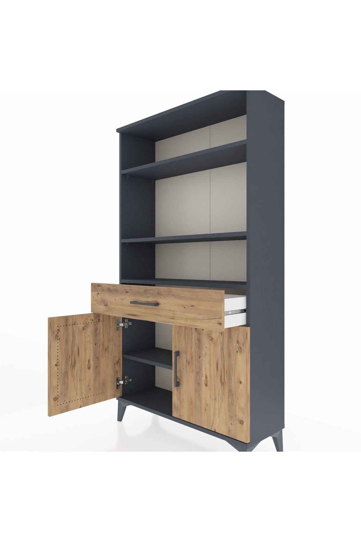 Arges Dolap 3 Raflı Tek Çekmeceli 2 Kapaklı 88x30x163 Antrasit-Çam