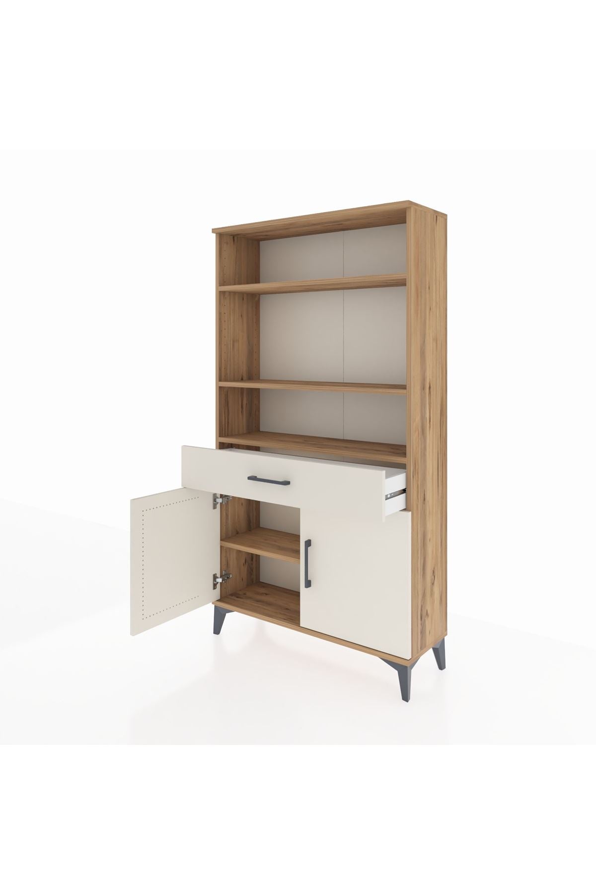 Arges Dolap 3 Raflı Tek Çekmeceli 2 Kapaklı 88x30x163 Çam-Aytaşı