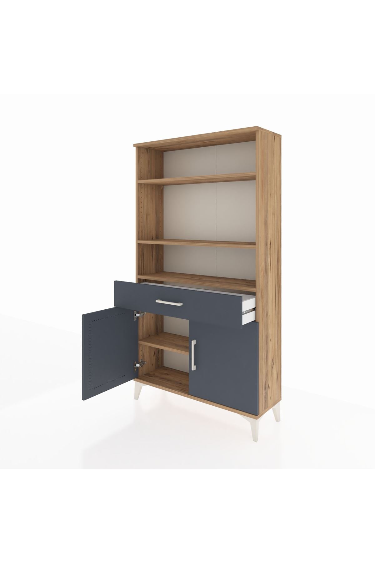 Arges Dolap 3 Raflı Tek Çekmeceli 2 Kapaklı 88x30x163 Çam-Antrasit