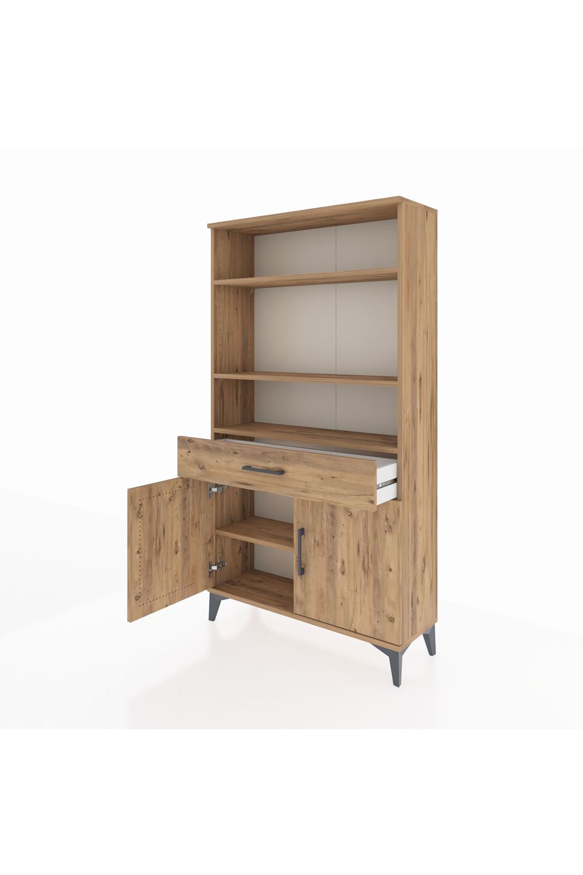 Arges Dolap 3 Raflı Tek Çekmeceli 2 Kapaklı 88x30x163 Çam-Çam