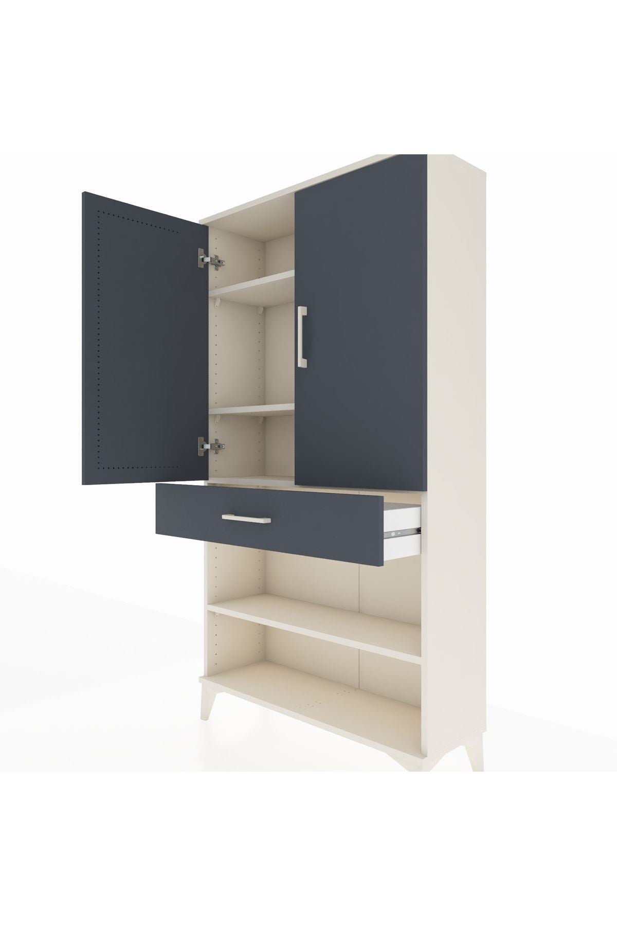 Arges Dolap 4 Raflı Tek Çekmeceli 2 Kapaklı 88x30x163 Aytaşı-Antrasit