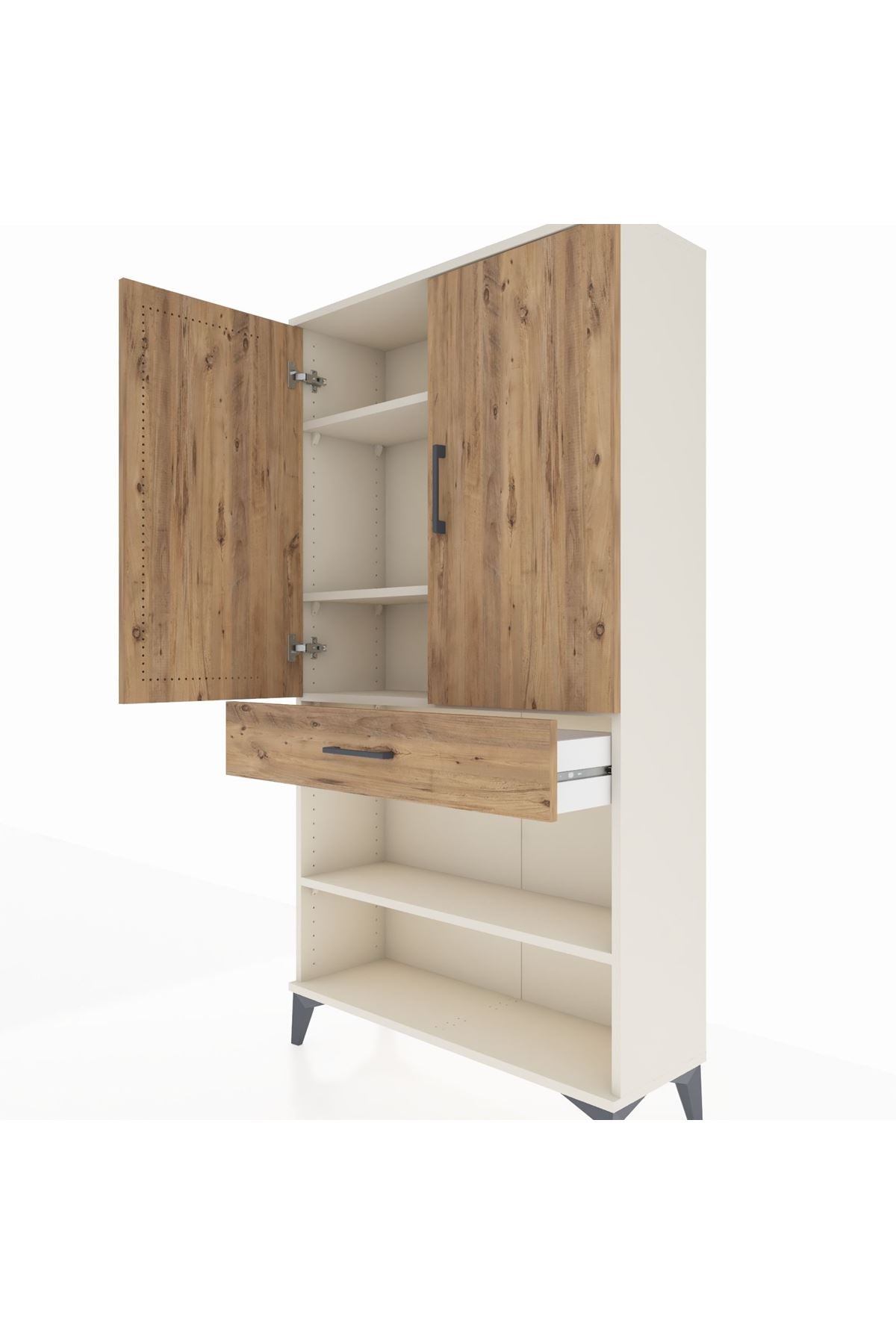 Arges Dolap 4 Raflı Tek Çekmeceli 2 Kapaklı 88x30x163 Aytaşı-Çam