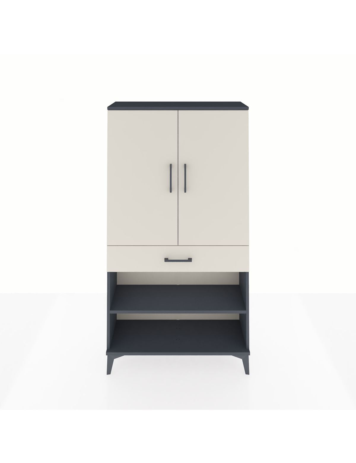 Arges Dolap 4 Raflı Tek Çekmeceli 2 Kapaklı 88x30x163 Antrasit-Aytaşı