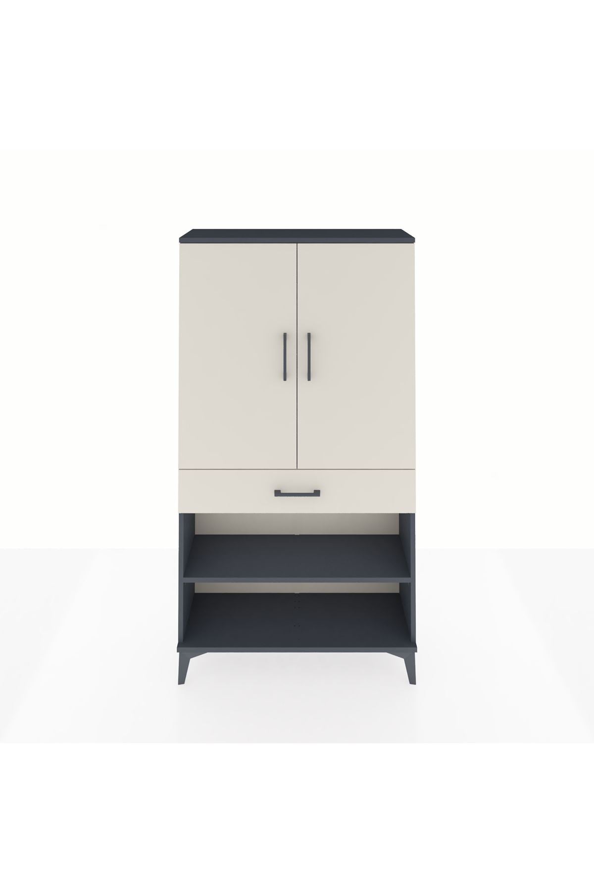 Arges Dolap 4 Raflı Tek Çekmeceli 2 Kapaklı 88x30x163 Antrasit-Aytaşı