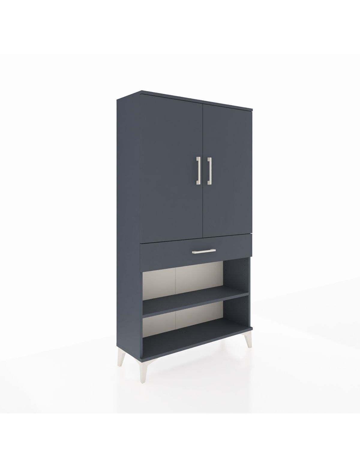 Arges Dolap 4 Raflı Tek Çekmeceli 2 Kapaklı 88x30x163 Antrasit-Antrasit