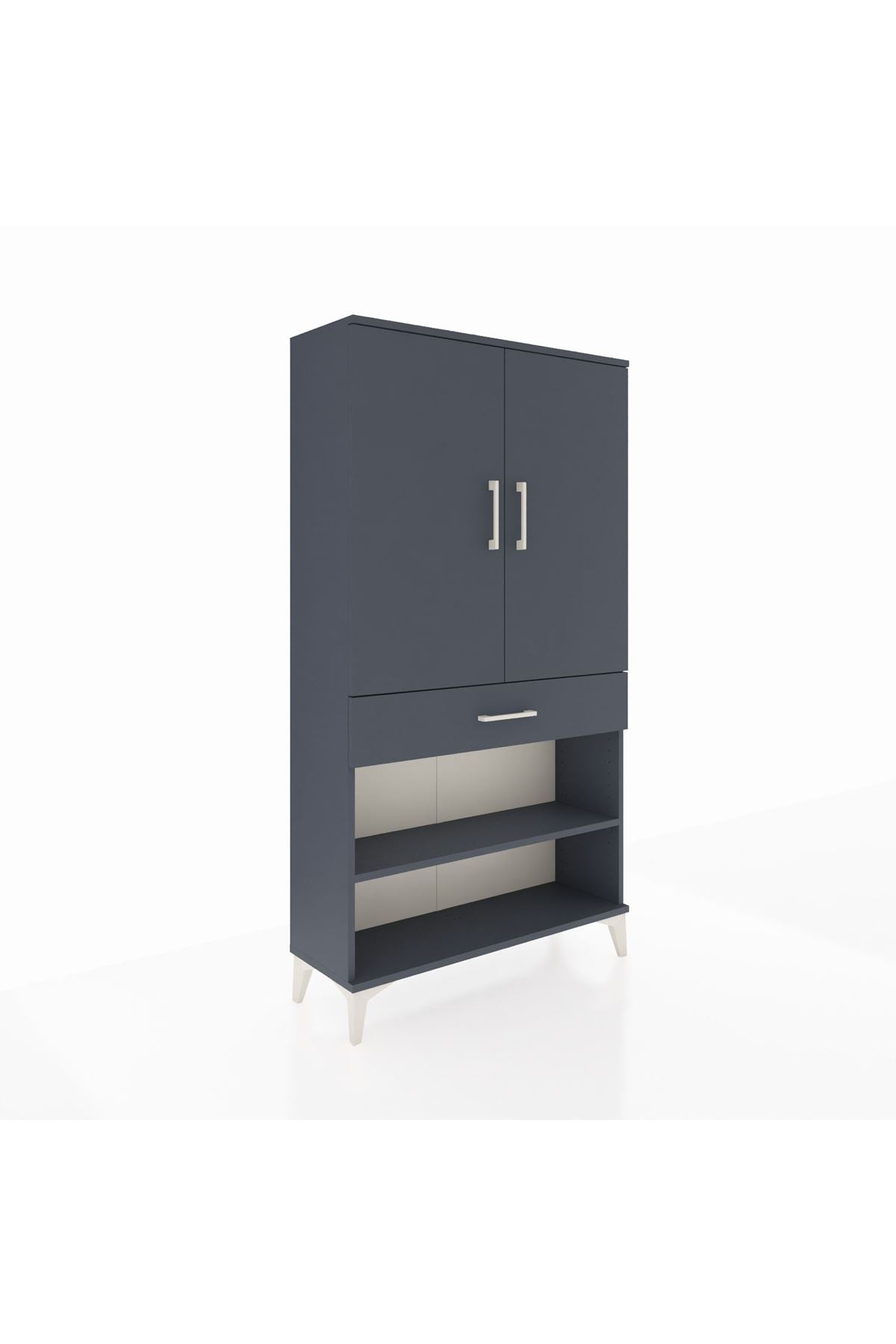 Arges Dolap 4 Raflı Tek Çekmeceli 2 Kapaklı 88x30x163 Antrasit-Antrasit